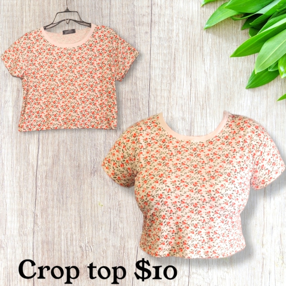 Ivory Floral print crop top